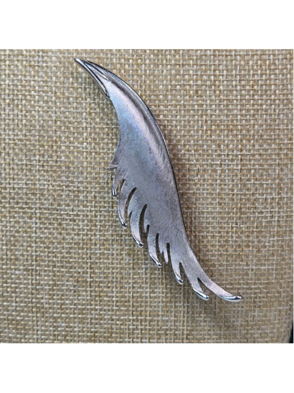 Vintage Trifari Brooch Silver Tone Feather Leaf Matte Textured Classic Autumn